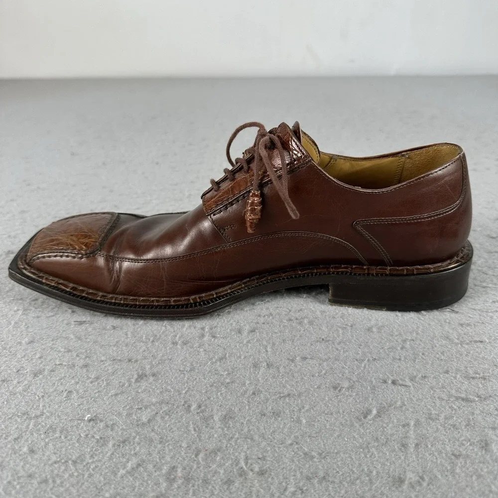 Mezlan Brown Crocodile Cap Toe‎ Oxford Dress Shoes Goodyear Welt Mens 9M Spain